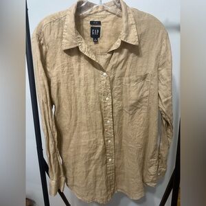 GAP Women’s Casual Light Brown Button Down Linen Shirt